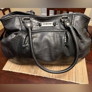 EUC - NINE WEST 🌟PRISTINE🌟 CHARCOAL GREY X-LRG CROC EMBOSSED SHOULDER BAG